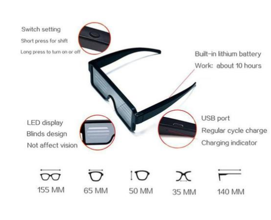 LED Light-Up Glasses with Multifunctional Display